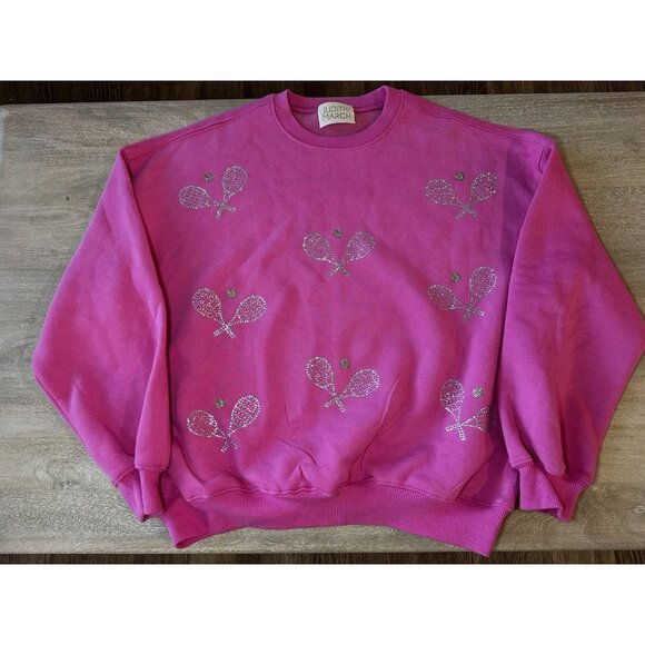 Judith March NWOT Pink Bedazzled Tennis Crewneck Pullover Sweatshirt Small - Picture 1 of 7